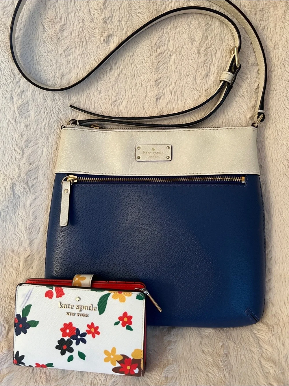 kate spade Navy and White Crossbody with Floral Wallet